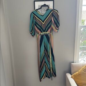 Zara Green and Brown Striped Maxi Dress